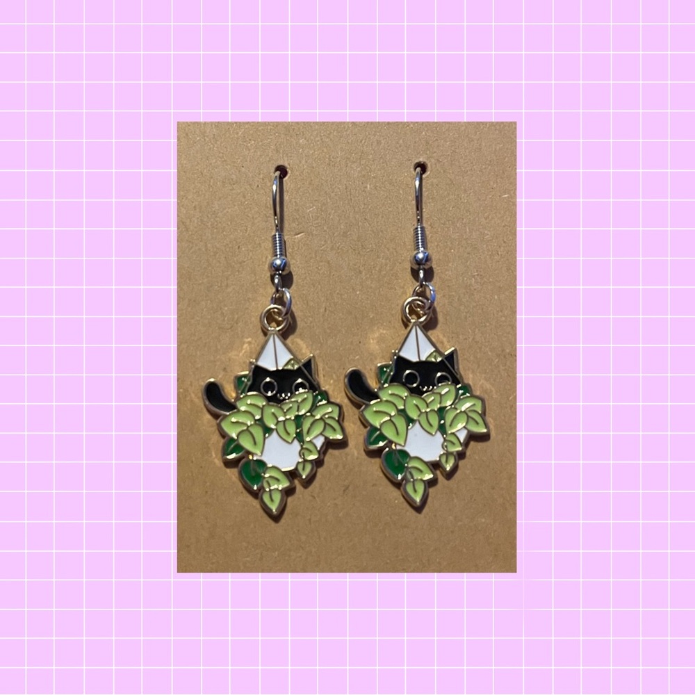 Cat planter earrings